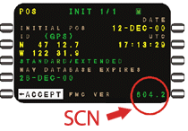 UNS FMS initialization screen showing SCN location