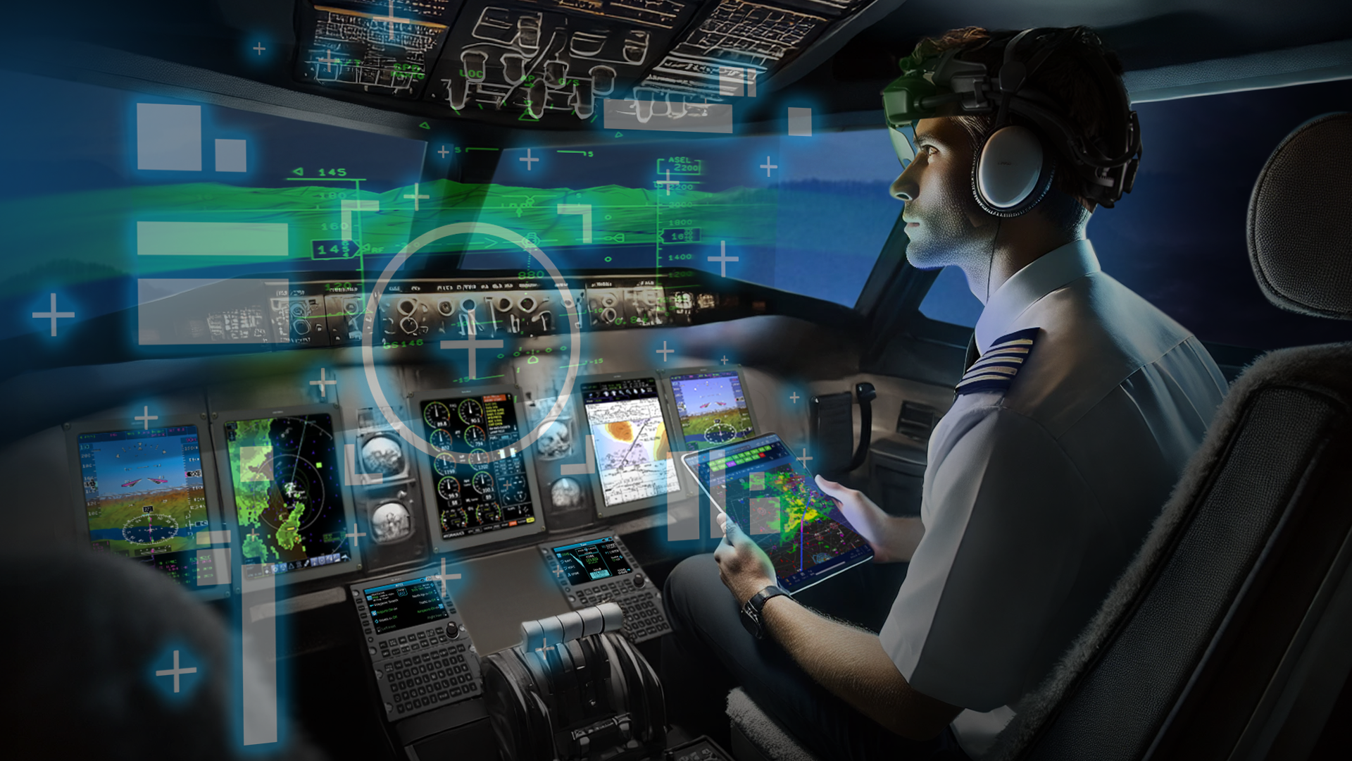 Vision to Reality Concept - ClearVision EFVS, InSight flight display system, and UA FlightPartner apps connected with Aperture