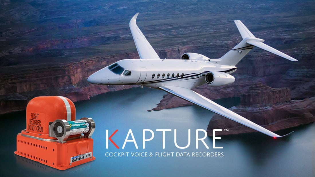 Universal Avionics Kapture flight recorder pictured next to private jet